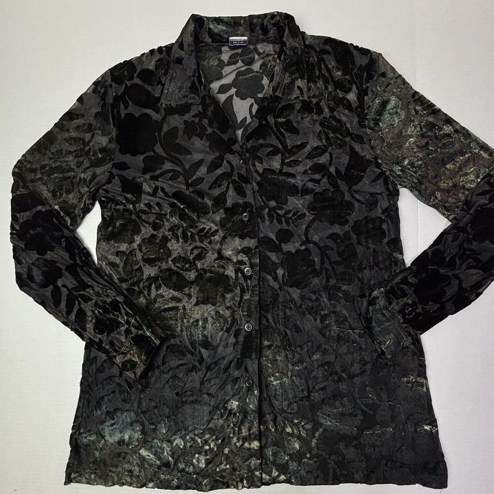 VTG 90s Velvet Burnout Tunic Top Womens‎ Small Black Sheer Floral Whimsigoth EUC